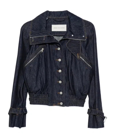 Dries Van Noten Single-breasted Denim Jacket In Navy Blue