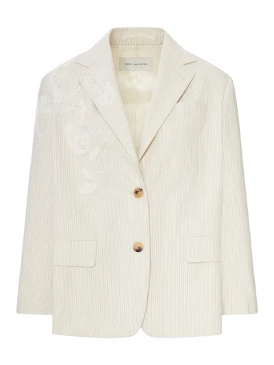 Dries Van Noten Single-breasted Jacket With Floral Embroidery In Neutral