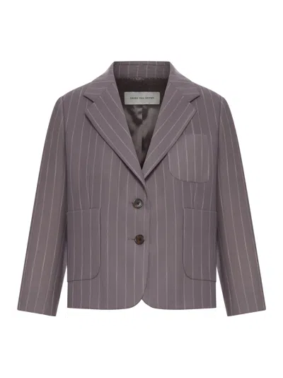 Dries Van Noten Single-breasted Pinstripe Cropped Jacket In Purple