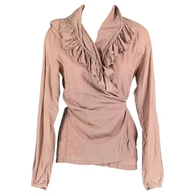 Pre-owned Dries Van Noten Size 10 Dust Pink Ruffled Wrap Around Blouse