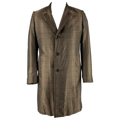 Pre-owned Dries Van Noten Size 42 Brown Taupe Glenplaid Polyester Coat