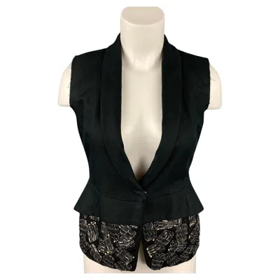 Pre-owned Dries Van Noten Size 6 Black Beaded Cotton / Linen Vest