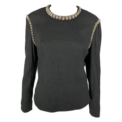 Pre-owned Dries Van Noten Size 6 Black Wool Blend Jacquard Crew-neck Dress Top