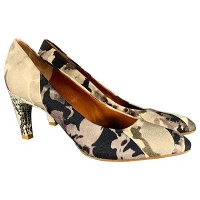 Pre-owned Dries Van Noten Size 8.5 Grey Black Marbled Snake Skin Heels Pumps In Gray