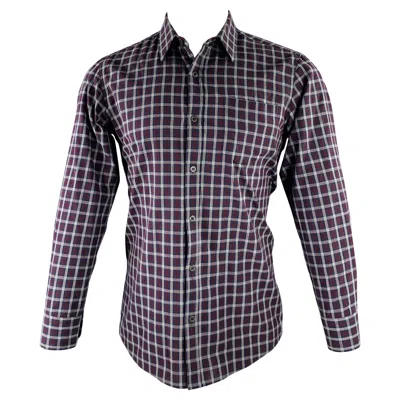 Pre-owned Dries Van Noten Size S Navy Burgundy Plaid Cotton Button Down Long Sleeve Shirt In Red