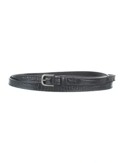 Pre-owned Dries Van Noten Skinny Embossed Leather Belt In Black