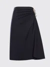 Dries Van Noten Navy Blue Draped Skirt With Brooch In Blue