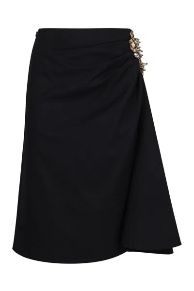 Dries Van Noten Skirt Midi Sovora In Wool In Black