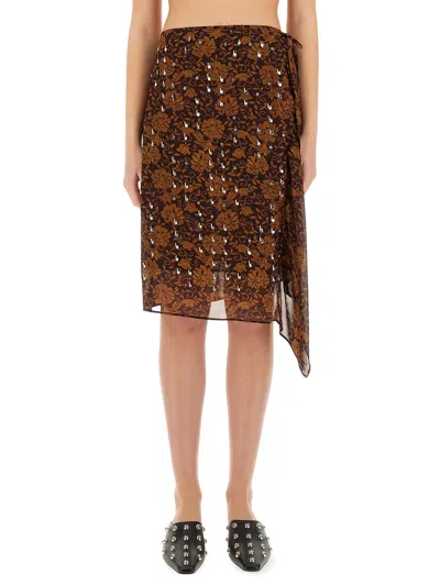 DRIES VAN NOTEN SKIRT WITH PRINT AND APPLIQUÉ