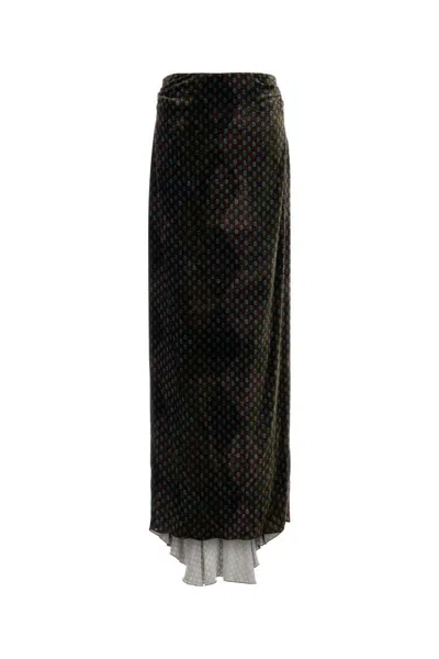 Dries Van Noten Printed Velvet Salix Skirt In Black
