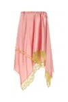 Dries Van Noten Stretch Satin Shake Skirt With Lace Trim In Pink