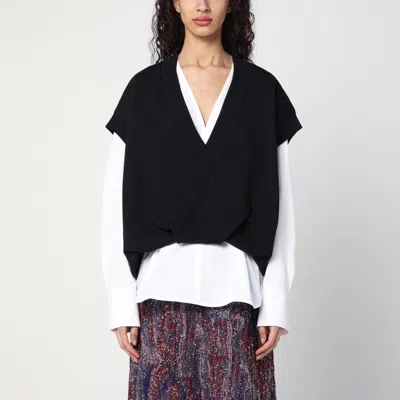 Dries Van Noten Sleeveless Oversized Black Sweatshirt In Cotton In Multicolor