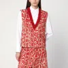 Dries Van Noten Sleeveless V-neck Animal Print Sequin Trim Top In Red
