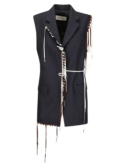 DRIES VAN NOTEN SLEEVELESS WOOL JACKET WITH CONTRASTING DRAWSTRING AND TAILORED CUT