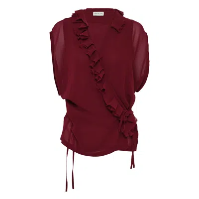 Dries Van Noten Sleeveless Wrap Blouse In Brown