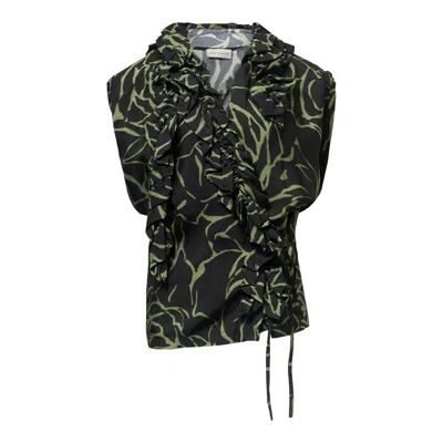Dries Van Noten Sleeveless Wrap Blouse With Ruffle In Multi