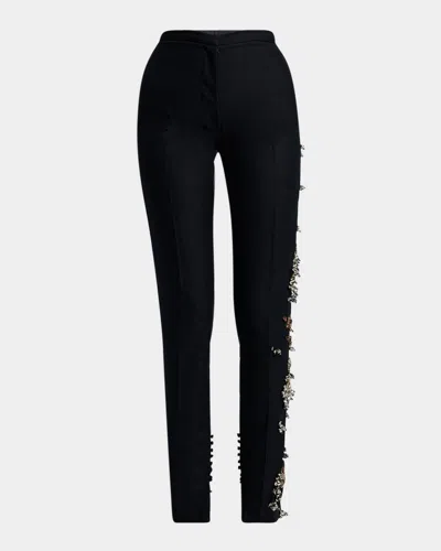 Dries Van Noten Slim Embellished Wool Pants In Blue