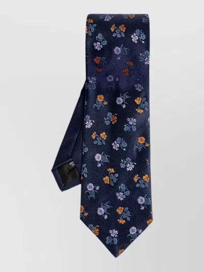 Dries Van Noten Slim Tie Floral Embroidery Design In Blue