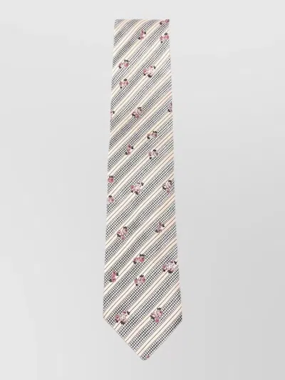 Dries Van Noten Slim Tie Floral Pattern Striped Design In Multi