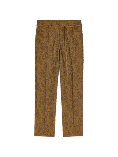 Dries Van Noten Slim-leg Jacquard Pants In Brown