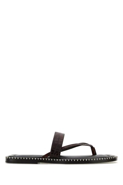 Dries Van Noten Brown Leather Thong Slippers In Black