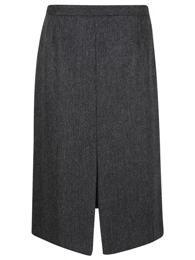 Dries Van Noten Slit Detailed Midi Skirt In Grey