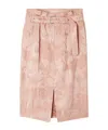 Dries Van Noten Belted Pleated Linen-blend Jacquard Skirt In Pink