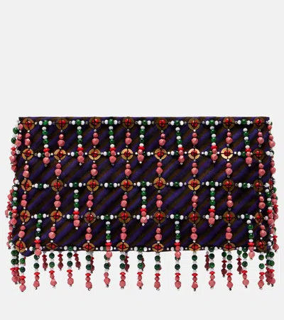 Dries Van Noten Small Beaded Striped Clutch In Multi