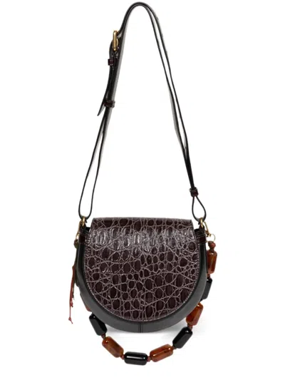 Dries Van Noten Small Crocodile-effect Beaded Cross Body Bag In Brown