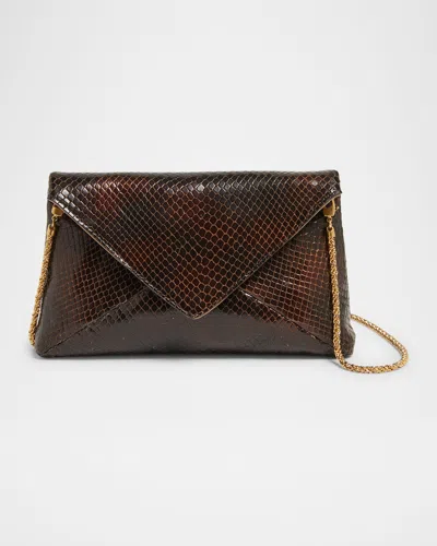 Dries Van Noten Small Embossed Leather Envelope Clutch Bag In Brown