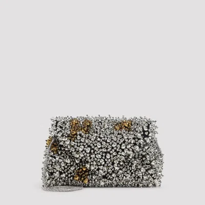 Dries Van Noten Small Embroidered Envelope Clutch In Silver