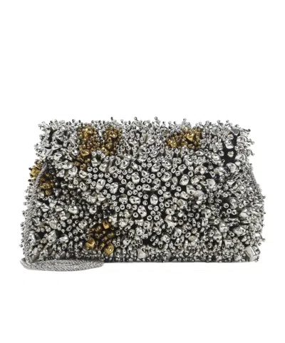 Dries Van Noten Small Embroidered Envelope Clutch In Silver