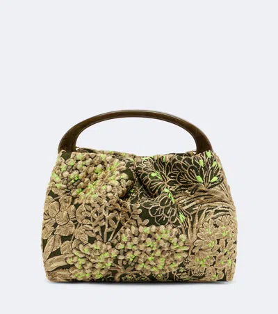 Dries Van Noten Small Floral Jacquard Top-handle Bag In Sand
