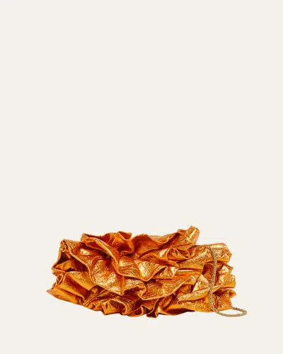 Dries Van Noten Small Metallic Ruffle Leather Clutch Bag In Orange