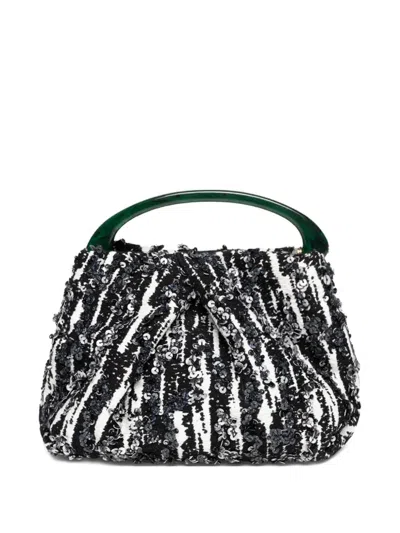 Dries Van Noten Small Pleated Jacquard Bag With Resin Handle In Silver