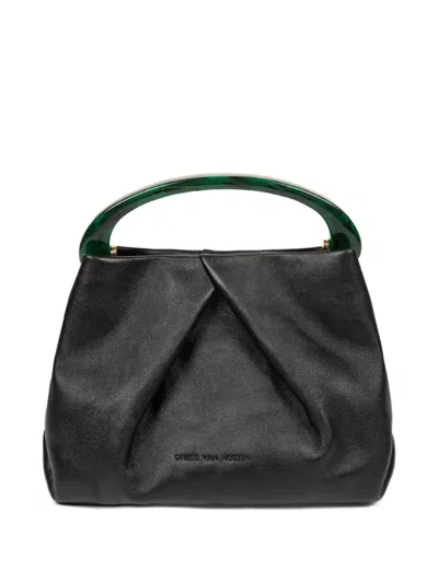 Dries Van Noten Small Pleated Leather Tote Bag In Black