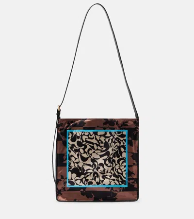 Dries Van Noten Small Printed Satin Shoulder Bag In Burgundy