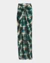 Dries Van Noten Smila Check Twisted Maxi Skirt In Green