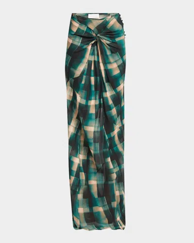 DRIES VAN NOTEN SMILA CHECK TWISTED MAXI SKIRT