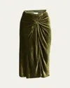 Dries Van Noten Smila Draped Velvet Midi Skirt In Green