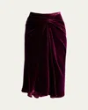 Dries Van Noten Smila Draped Velvet Midi Skirt In Purple