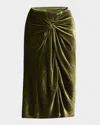 Dries Van Noten Smila Draped Velvet Midi Skirt In Purple