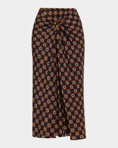 Dries Van Noten Smila Silk Midi Skirt In Blue