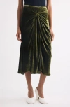 Dries Van Noten Smila Twist Front Velvet Midi Skirt In Green