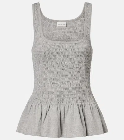 Dries Van Noten Smocked Cotton Peplum Top In Gray