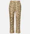 Dries Van Noten Snake-effect Flared Pants In Beige