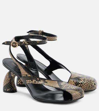 Dries Van Noten Snake-effect Leather Sandals In Beige