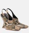 Dries Van Noten Snake-effect Leather Wedges In Beige
