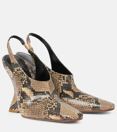 Dries Van Noten Snake-effect Leather Wedges In Beige