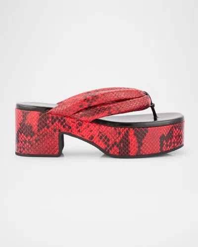 Dries Van Noten Snake-embossed Leather Thong Platform Sandals In Vermillon